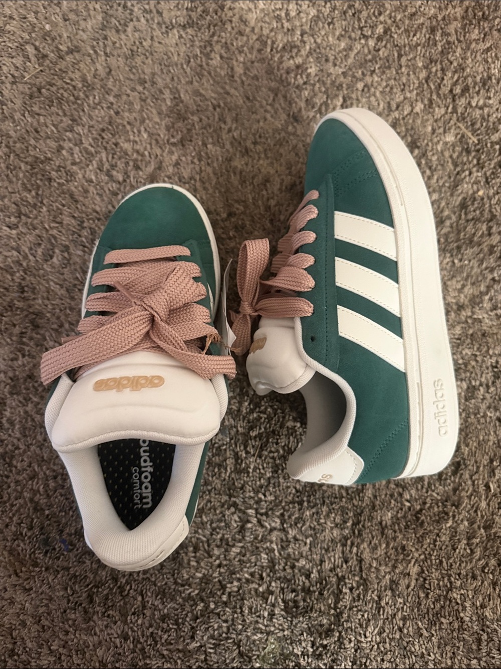 NWT Adidas grand court Alpha 0 7 women green suede gold tan thick laces platform